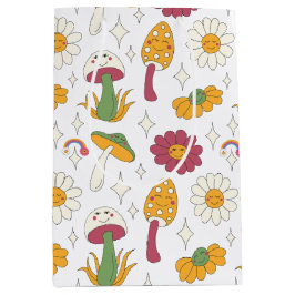 Kleurrijke Paddestoel, Regenboog en Daisies Patroo Medium Cadeauzakje