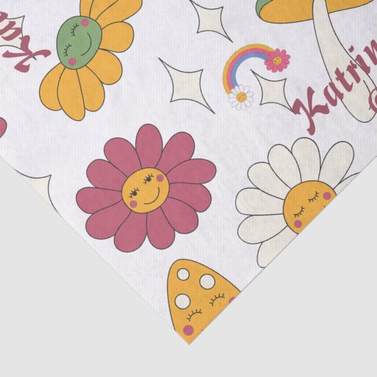 Kleurrijke Paddestoel, Regenboog en Daisies Patroo Tissuepapier (Detail)