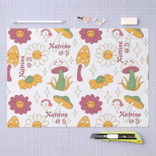 Kleurrijke Paddestoel, Regenboog en Daisies Patroo Tissuepapier (Craft)