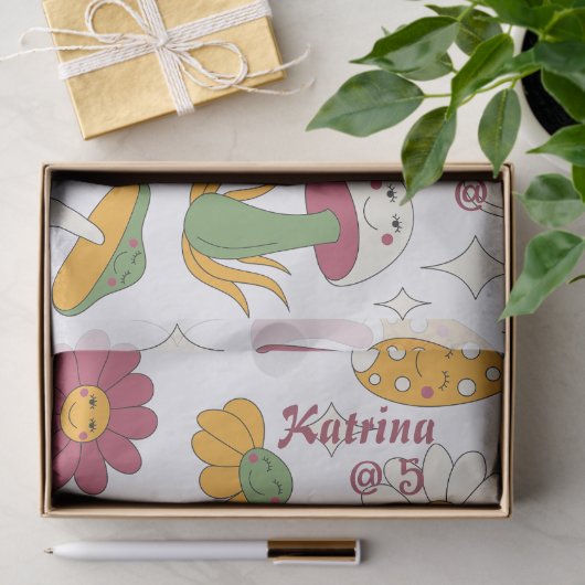 Kleurrijke Paddestoel, Regenboog en Daisies Patroo Tissuepapier (Geschenk)