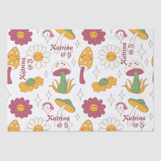 Kleurrijke Paddestoel, Regenboog en Daisies Patroo Tissuepapier (Voorkant)