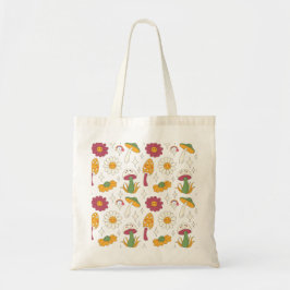 Kleurrijke Paddestoel, Regenboog en Daisies Patroo Tote Bag