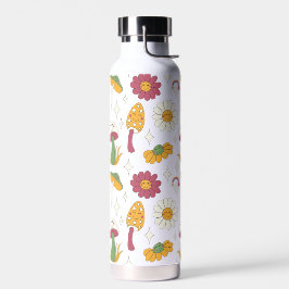 Kleurrijke Paddestoel, Regenboog en Daisies Patroo Waterfles