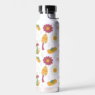 Kleurrijke Paddestoel, Regenboog en Daisies Patroo Waterfles