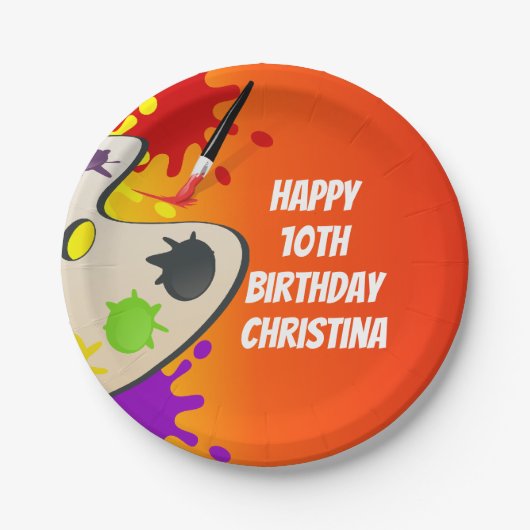 Kleurrijke Paint Palette Art Schilderij Verjaardag Papieren Bordje (Voorkant)