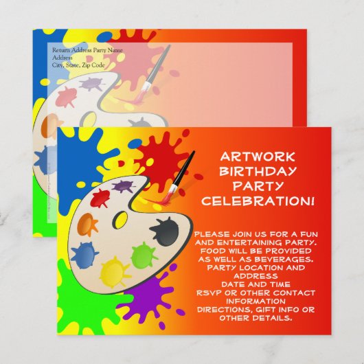 Kleurrijke Paint Palette Art Schilderij Verjaardag Uitnodiging Briefkaart (Voorkant / Achterkant)