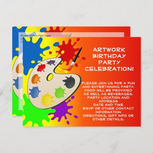 Kleurrijke Paint Palette Art Schilderij Verjaardag Uitnodiging Briefkaart (Voorkant / Achterkant)