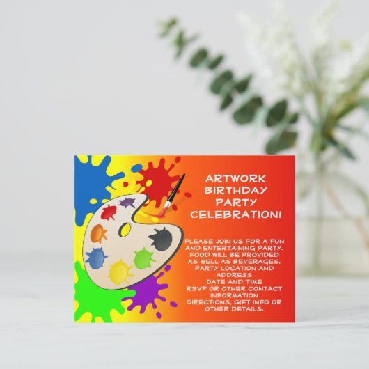 Kleurrijke Paint Palette Art Schilderij Verjaardag Uitnodiging Briefkaart (Staand voorkant)