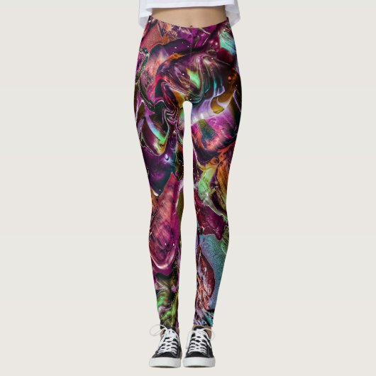 Kleurrijke Paint Splash Abstracte Regenboog Leggings (Voorkant)