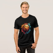 Kleurrijke Paint Splatter Basketball Tri-Blend Shirt (Voorkant volledig)