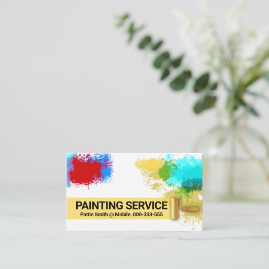 Kleurrijke Paint Spletters Gold Brush Visitekaartje (Staand voorkant)