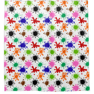 Kleurrijke Paint Spletters Patroon in Wit Douchegordijn