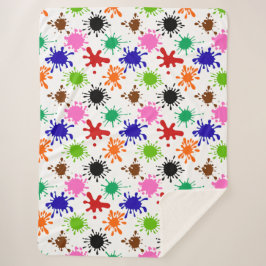 Kleurrijke Paint Spletters Patroon in Wit Sherpa Deken