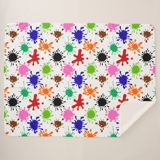 Kleurrijke Paint Spletters Patroon in Wit Sherpa Deken (Voorkant (horizontaal))