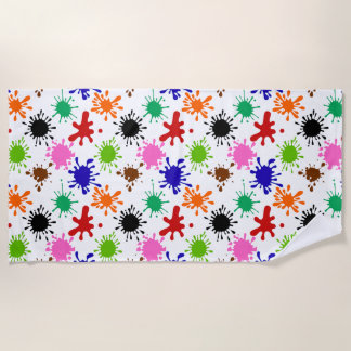 Kleurrijke Paint Spletters Patroon in Wit Strandlaken