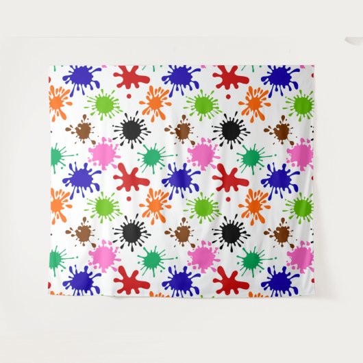 Kleurrijke Paint Spletters Patroon in Wit Wandkleed (Voorkant (horizontaal))