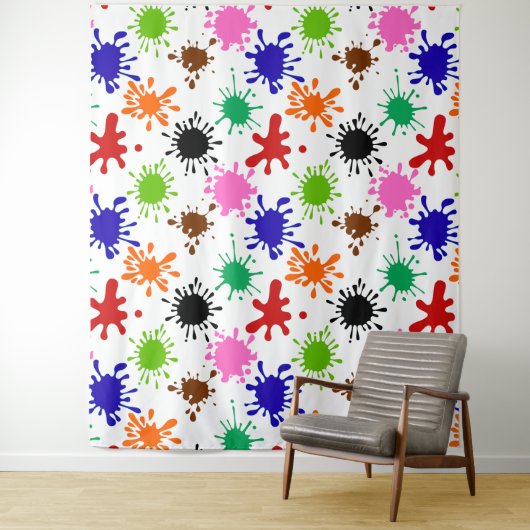 Kleurrijke Paint Spletters Patroon in Wit Wandkleed (In situ)