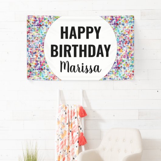 Kleurrijke Paint Stippen Custom Birthday Spandoek (Insitu)