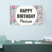 Kleurrijke Paint Stippen Custom Birthday Spandoek (Beurs)