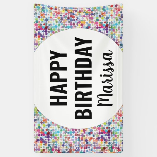 Kleurrijke Paint Stippen Custom Birthday Spandoek (Verticaal)