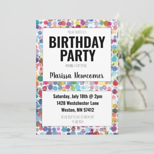 Kleurrijke Paint Stippen Tiener Verjaardagsfeest U Kaart (Staand voorkant)