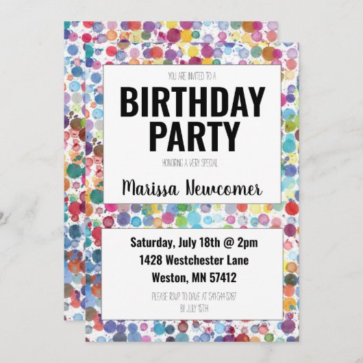 Kleurrijke Paint Stippen Tiener Verjaardagsfeest U Kaart (Voorkant / Achterkant)