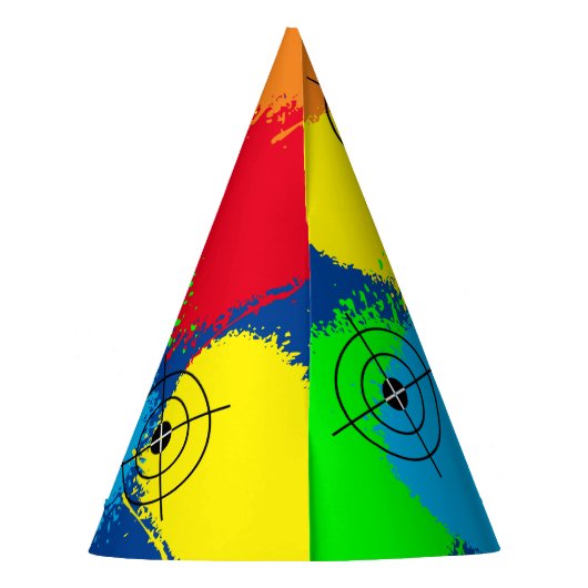 Kleurrijke paintball verjaardagsfeestjes petten vo feesthoedjes (Achterkant)