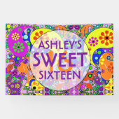 Kleurrijke Paisley Floral Sweet 16 Verjaardag Spandoek (Horizontaal)