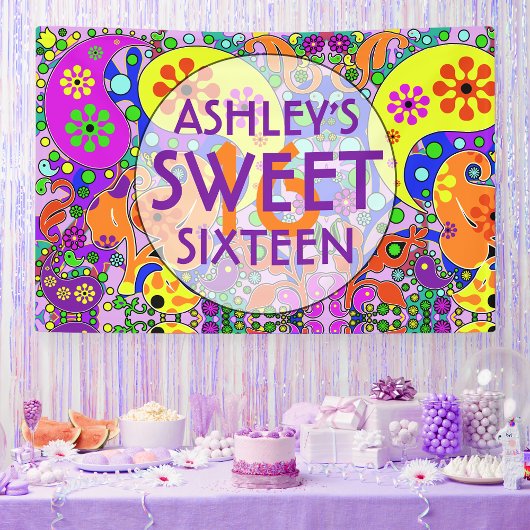 Kleurrijke Paisley Floral Sweet 16 Verjaardag Spandoek