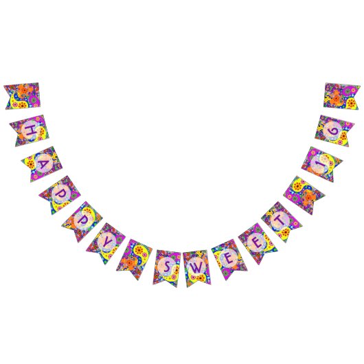 Kleurrijke Paisley Happy Sweet Sixteen Vlaggetjes (Alle)