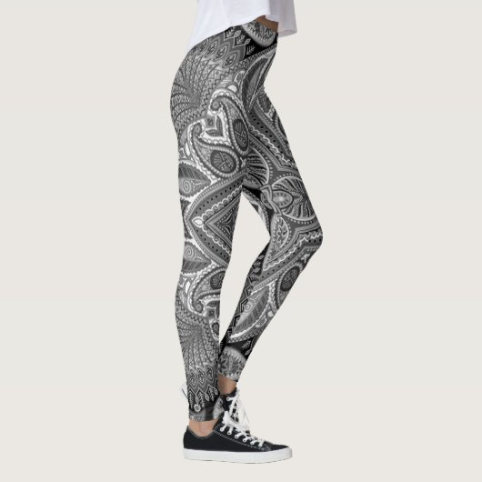 Kleurrijke Paisley in zwart-wit Leggings (Rechts)