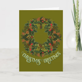 Kleurrijke Paisley Krans op Groene Kerstkaart Feestdagen Kaart