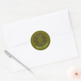 Kleurrijke Paisley Krans op Groene Kerstkaart Ronde Sticker