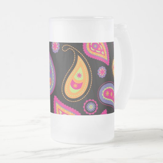 Kleurrijke Paisley naadloze Patroon Matglas Bierpul (Voorkant rechts)