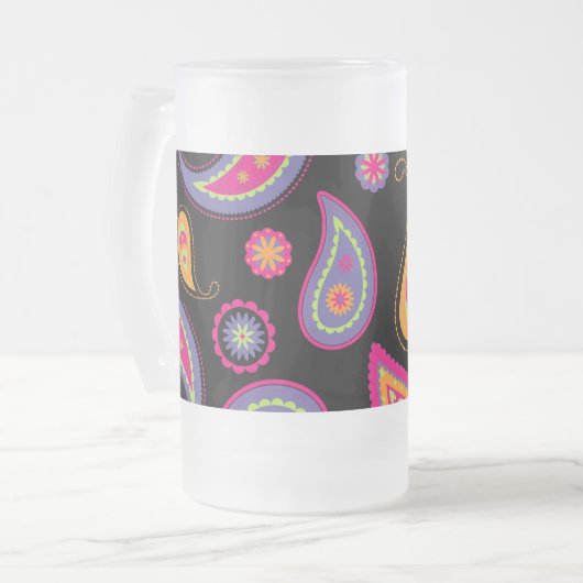 Kleurrijke Paisley naadloze Patroon Matglas Bierpul (Voorkant links)