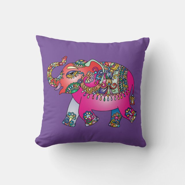 Kleurrijke Paisley Olifant Tekening Kussen (Voorkant)