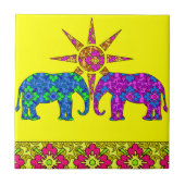 Kleurrijke Paisley Olifanten Tegel Trivet Tegeltje (Voorkant)