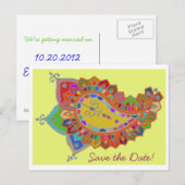 Kleurrijke Paisley Save the Date Briefkaart (Voorkant / Achterkant)
