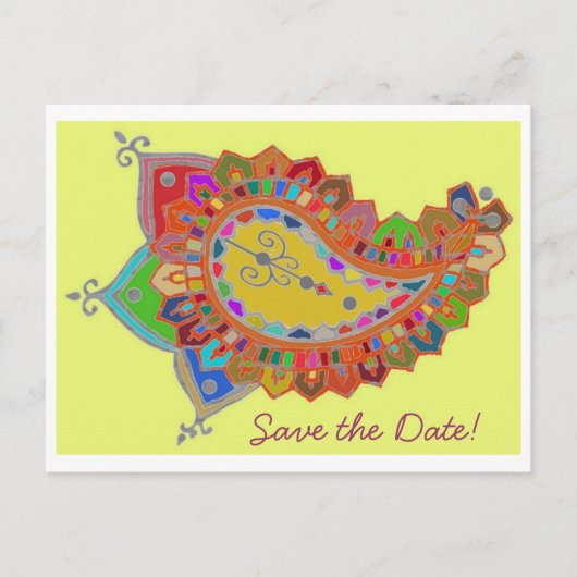 Kleurrijke Paisley Save the Date Briefkaart (Voorkant)