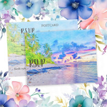 Kleurrijke Palm Beach Sunset Waterverf RSVP