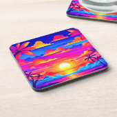 Kleurrijke Palm Tree Sunset Bier Onderzetter (Linkerzijde)