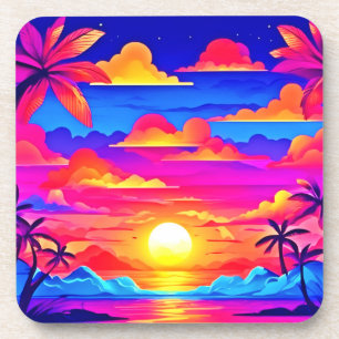 Kleurrijke Palm Tree Sunset Bier Onderzetter