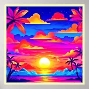 Kleurrijke Palm Tree Sunset Poster