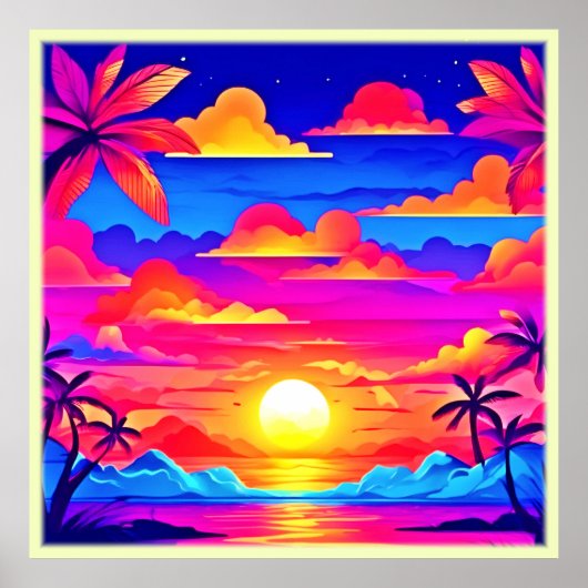 Kleurrijke Palm Tree Sunset Poster (Voorkant)