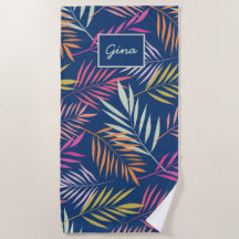 Kleurrijke Palm Tropische Bladeren op Donkerblauw