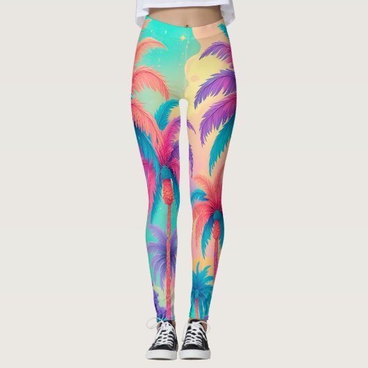 Kleurrijke palmbomen leggings (Voorkant)