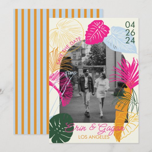 Kleurrijke palmbomen save the date (Voorkant / Achterkant)