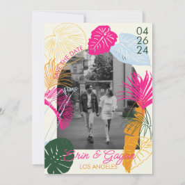 Kleurrijke palmbomen save the date