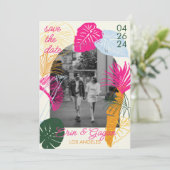 Kleurrijke palmbomen save the date (Staand voorkant)