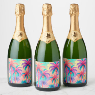 Kleurrijke palmbomen sparkling wijnetiket